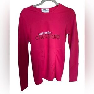 Will run for chocolate women’s runners pink bib long sleeve jersey size large